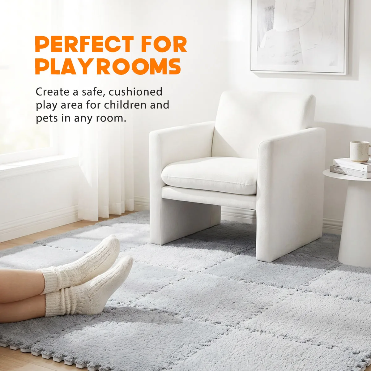 Soft Fuzzy Interlocking Foam Play Mat, 30x30cm Plush Puzzle Floor Tiles, 1cm Thick Washable Noise Reduction Non Slip Rug Tiles for Kids Playroom Bedroom Apartment Pet Area view 5