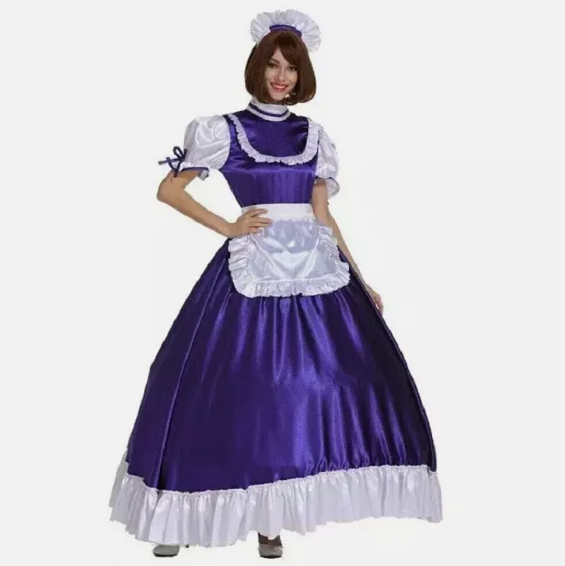 Hot selling new Sissy purple lockable maid dress satin cosplay costume customization