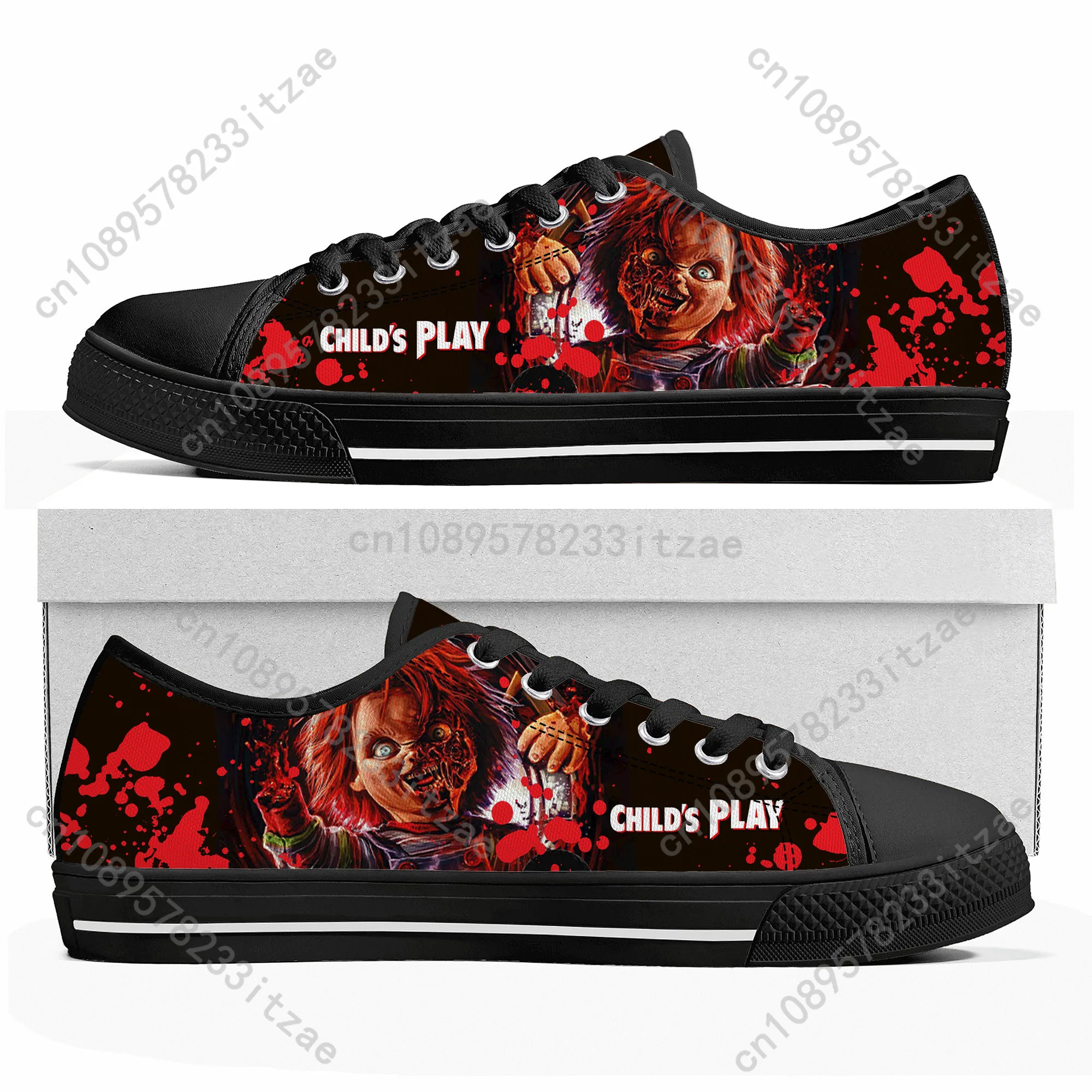 

Horror Movie Childs Play Chucky Low Top Sneakers Mens Womens Teenager Canvas Sneaker couple Casual Shoes Customize DIY Shoe