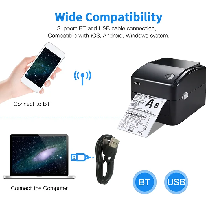 4-inch Express Shipping Label Printer Thermische barcodelabel Blue Tooth USB-interfacedrinter Gebruik voor DHL, Ebay, Amazon