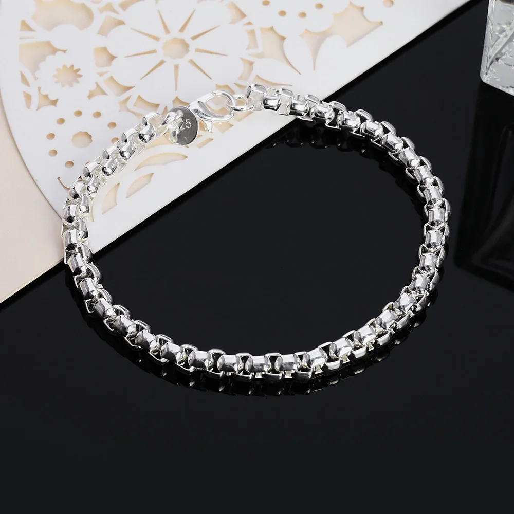 45-60cm 925 Sterling Silver 4mm Round Box Chain Necklaces Bracelets Set For Women Men Fashion Wedding Party Charm Jewelry