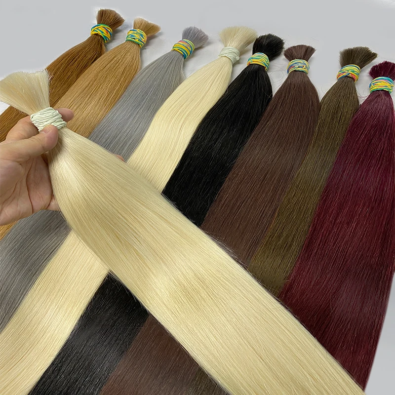 100% Real Human Hair Bulk Hair Machine Made Virgin Remy Straight Hair Bulk 18-30 inch 50g /100g Natural Darker/Light Blonde Hair