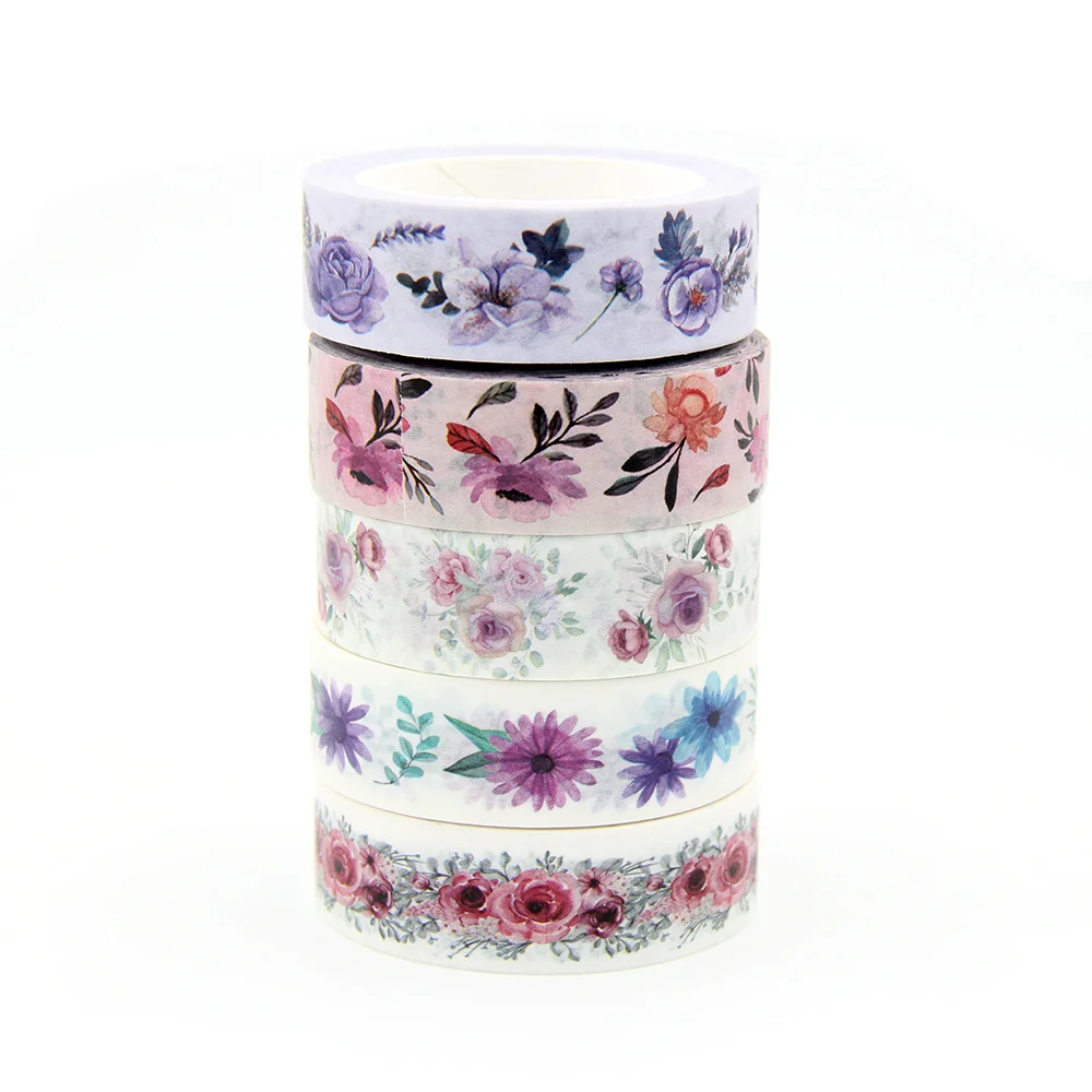 

NEW 1PC 15mm x 10m Beautiful Red Blue Purple Violet Flowers Washi Tape Scrapbook Paper Masking Adhesive Washi Tape