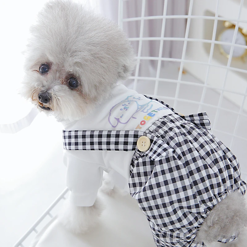 Doggie Print Girl Dog Clothes Designer Dress With Plaid Skirt And Pet Overall Jumpsuit Summer Spring Lovers XS XL Chihuahua Pugs