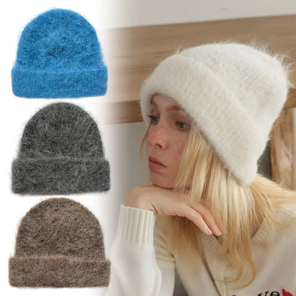 Fluffy Alpaca Wool Beanies Women Warm Knitted Hat Winter Bonnet For Women Fashion  Hat Sweet Knitted Bonnet Keep Warm Caps