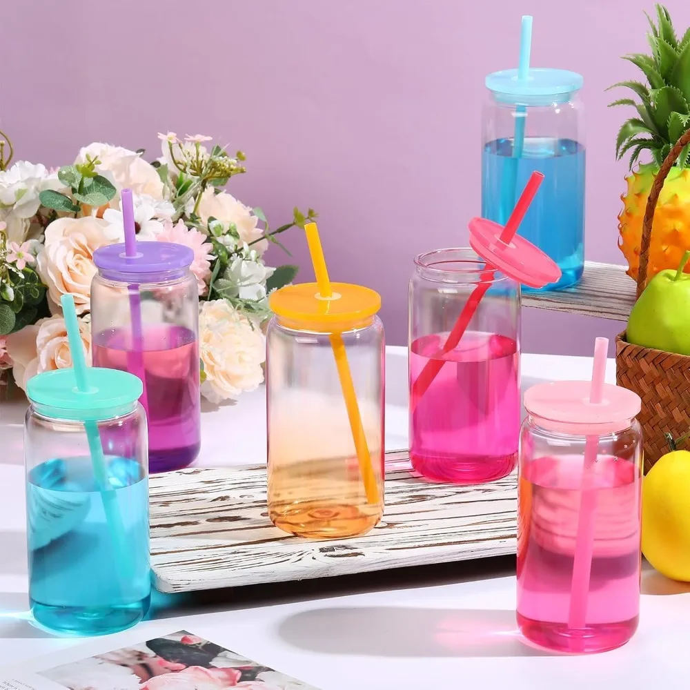 16 Oz Straw Cup with Lid, 500 Ml Drinking Plastic Cup Leakproof Suitable for Wedding Party Buffalo Milk Beer Juice Drink