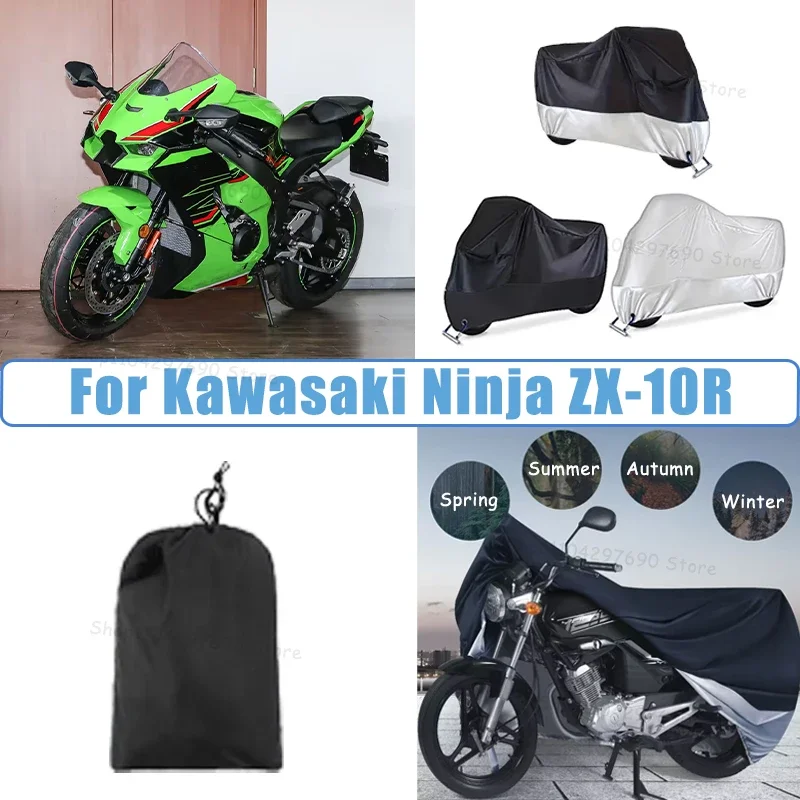 210D Oxford Motorcycle Cover Waterproof All Season UV Protection For Kawasaki Ninja ZX-10R Anti-Tear Windproof Motorbike Cover