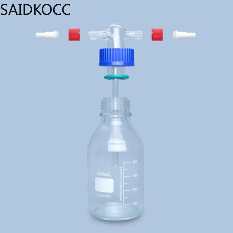 

SAIDKOCC Laboratory Glass Gas Flow Rate Liquid Inlet and Outlet Bottle GL45 Threaded Buffer Transfer Bottle 250-2000ML