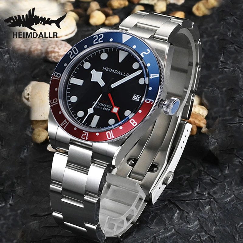 HEIMDALLR Men Diver Wrist watch GMT Waterproof Date Bidirectional Aluminum Bezel NH34A Movement Automatic Mechanical Watch BGW-9