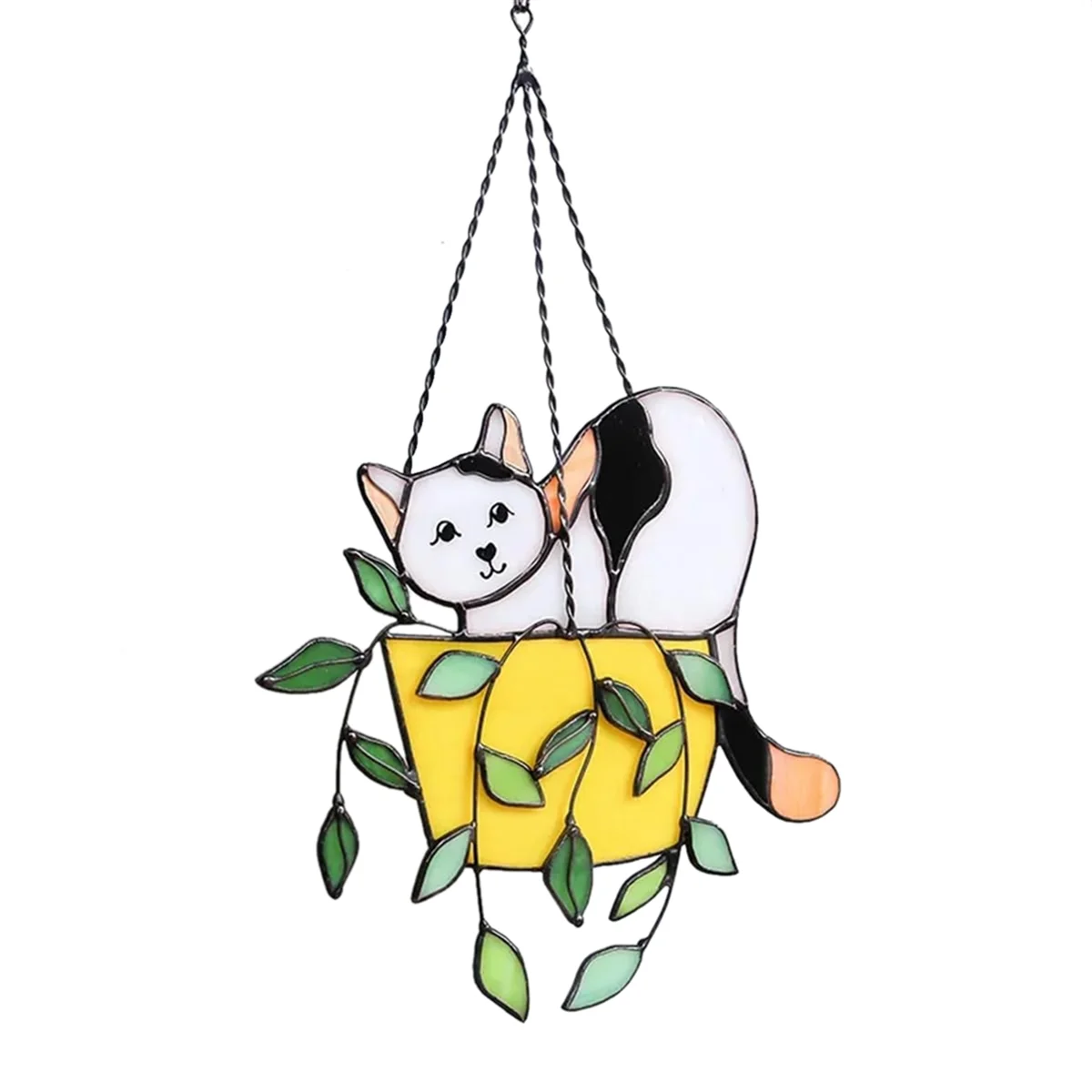 Cat in A Flowerpot Suncatcher Stained Glass Window Hangins, Crystal Suncatcher, Acrylic Suncatchers Kit, Wall Art B