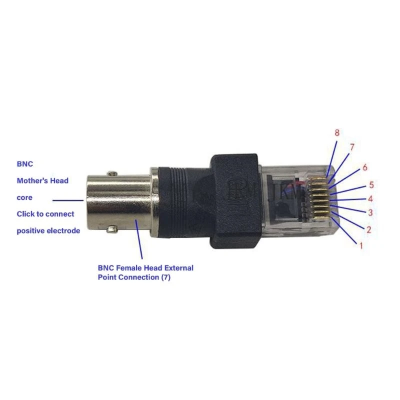 Adaptador convertidores BNC RJ45 macho Acoplador barriles coaxiales BNC RJ45 para transmisión y prueba señal