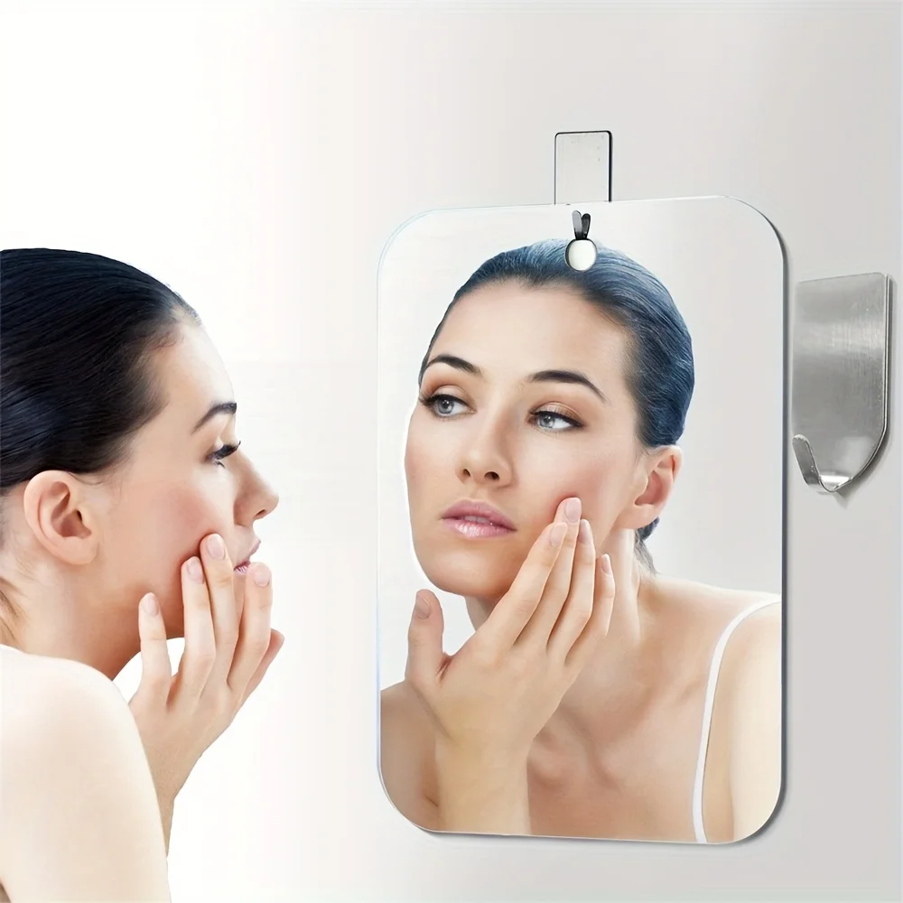 Shaving Mirror Portable Travel Acrylic Bathroom Mirror Hook Wall-Mounted Shower Mirror Anti-Fog Mirror Suitable Makeup Shower