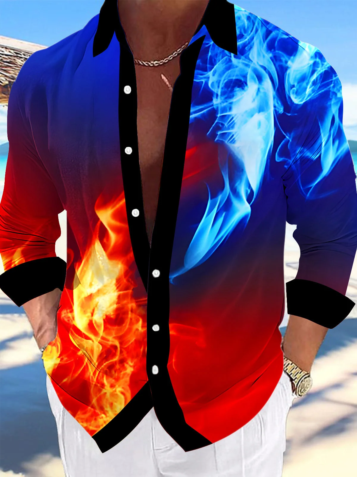 Men's shirts, button down shirts, casual shirts, spring and summer, printed long sleeves, daily, fashionable, comfortable