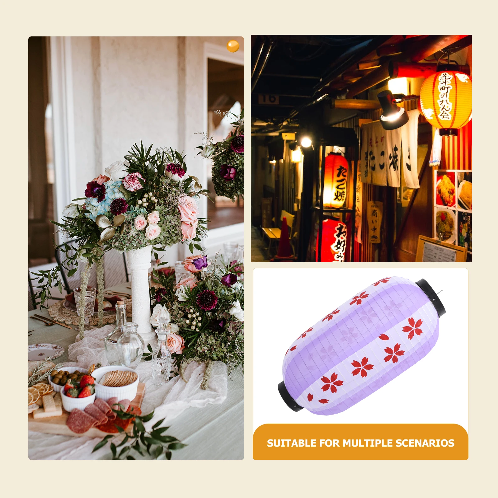 

Cherry Blossom Lantern Purple 25x48cm Waterproof Silk Cloth Home Restaurant Japanese Party Outdoor Indoor Traditional