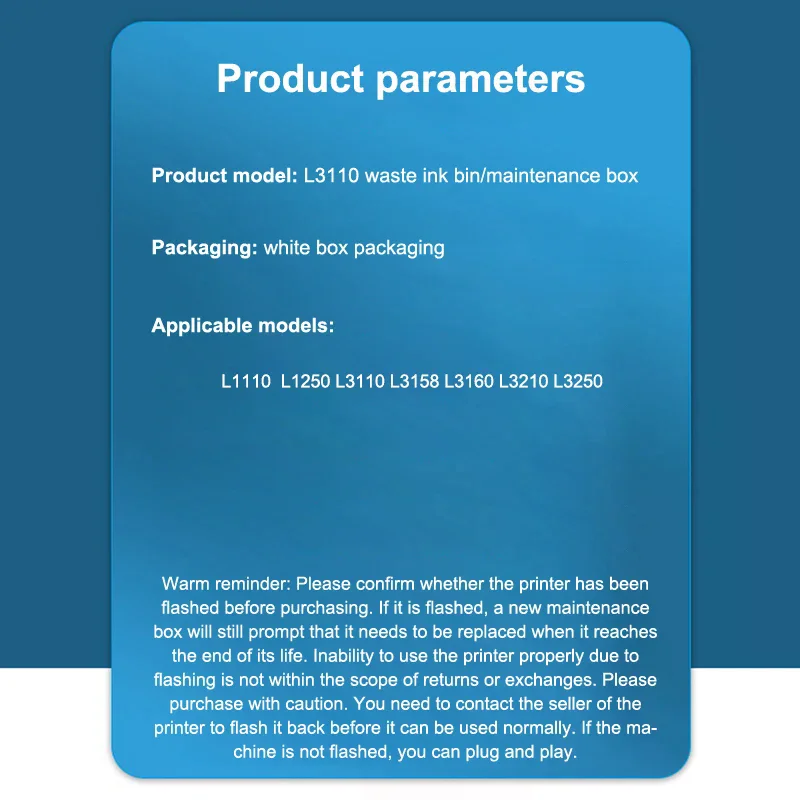 

Waste Ink Collector Box For L1250 L3110 L3158 L3160 L3210 L3250 L1110 Printer Maintenance Pad Sponge ﻿