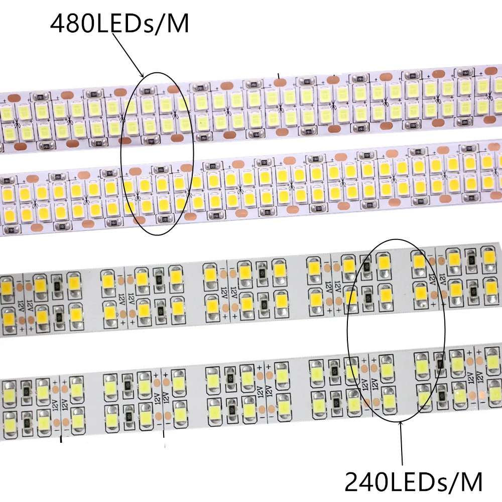 5m 12V 24v 2835 Double Row LED Strip 3000K Nature White 4000K Day White 6000K  Self-adhesive 15mm Soft Flexible Tape 18w/m 30w/m