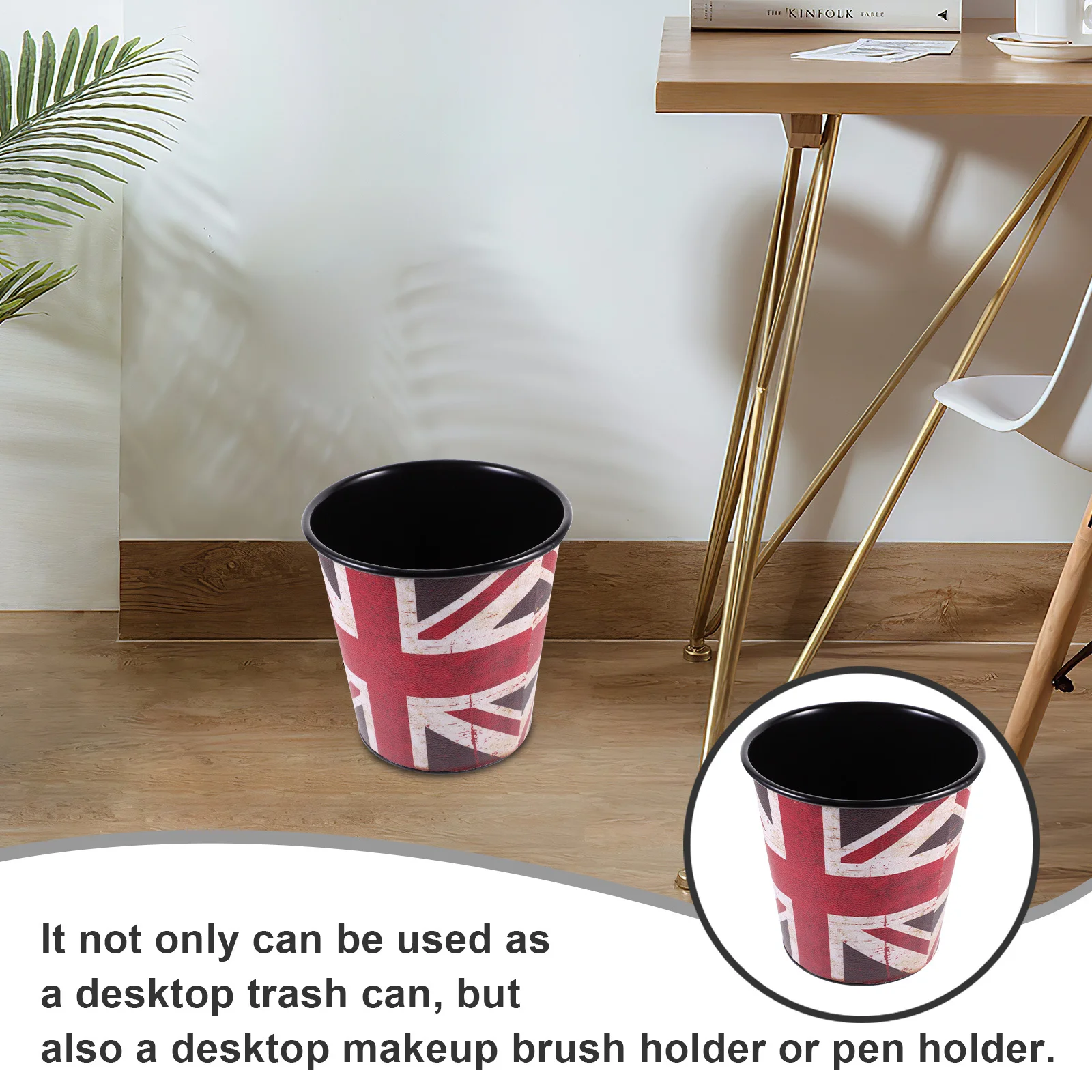 

Desk Trash Can Iron Material Vintage Style Waste Paper Basket for Bedroom Living Room Office Countertop