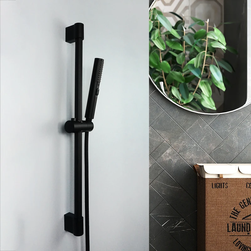Imagem -06 - Montado na Parede do Chuveiro de Levantamento de Revestimento Preto Barra Corrediça Alta Pressão Chuveiro Mão Titular Ajustável Banheiro Barra Deslizante Ferroviário
