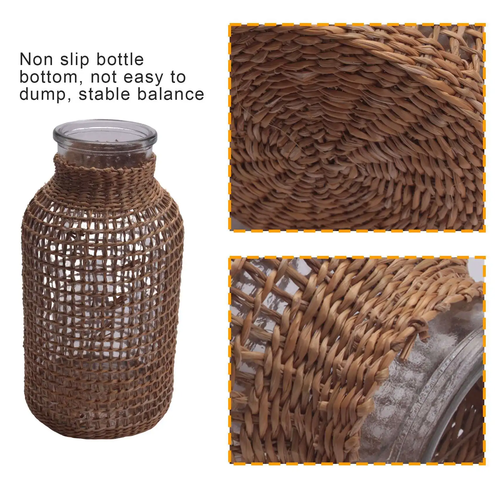 A20F-Straw Glass Flower Vase Japanese Flower Pot In The Nordic Contracted Creative Flower Basket To Water Plants