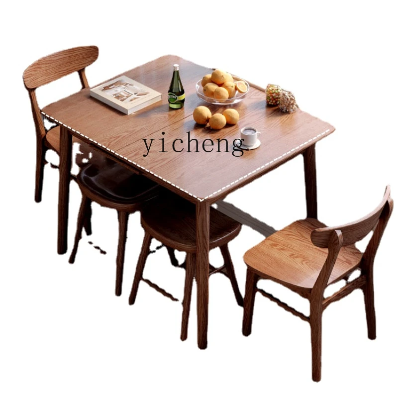 

Zc Solid Wood Folding Dining Table Retractable Household Small Apartment Rectangular Table Log Walnut Pull Dining Table