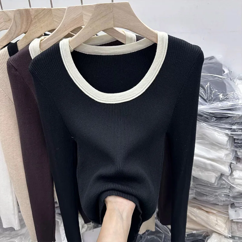 Women Clothing Fashion O-neck Long Sleeve T-shirt Autumn Casual All-match Solid Top Tee Office Lady Elegant Simplicity Pullover