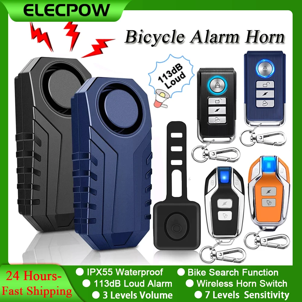 Elecpow Bike Burglar Alarm Remote Control Waterproof Electric Bicycle Motorcycle Anti-Theft Alarm Horn 113dB Vibration Sensor