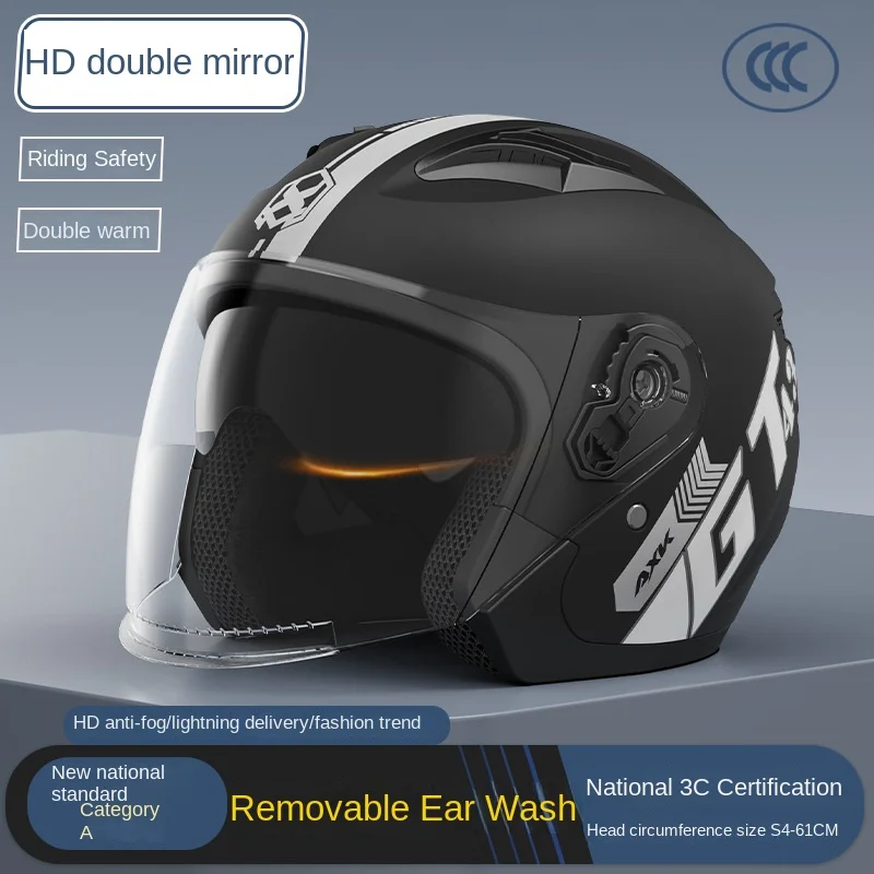 

Motorcycle Helmet HD Dual Mirror Men's Winter Warm Electric Car Half Helmet Women's Four Seasons Safety Helmet