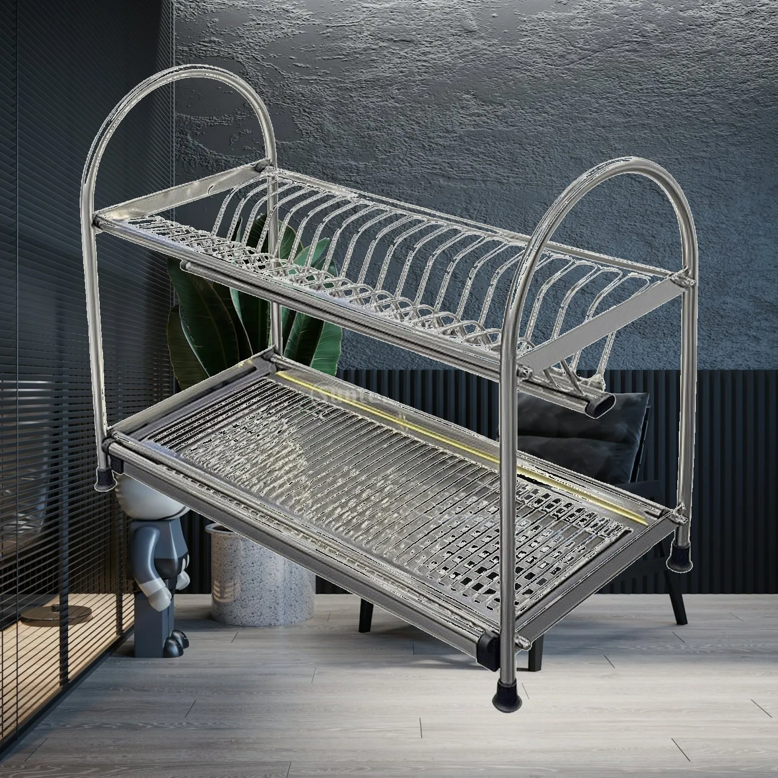 Dish Drainer Rack for Kitchen Counter Stainless Steel over Sink Drying Stand for Plates and Kitchenware Organization
