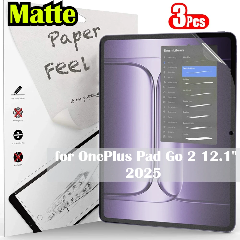 3Pcs Like Paper Feel Screen Protector for Oppo OnePlus Pad Go 2 3 Air 5 12.1 4 2 Pro 13.2 Inch Matte Film Scratch Proof No Glass