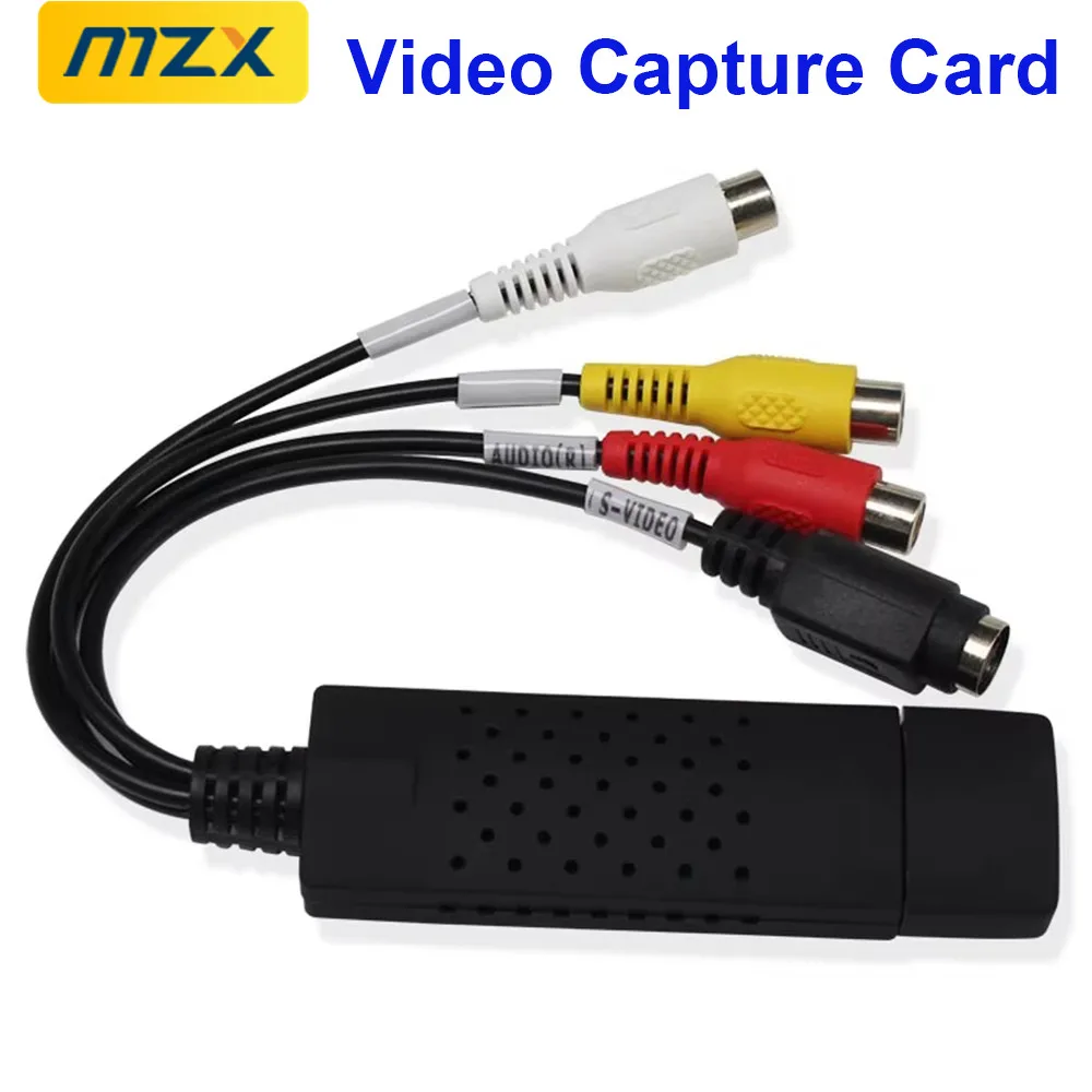MZX USB Video Capture Card Easy Cap VHS VCR Mini DV Hi8 DVD to Digital Converter RCA/S-video USB 2.0 Audio Video Record Capturer