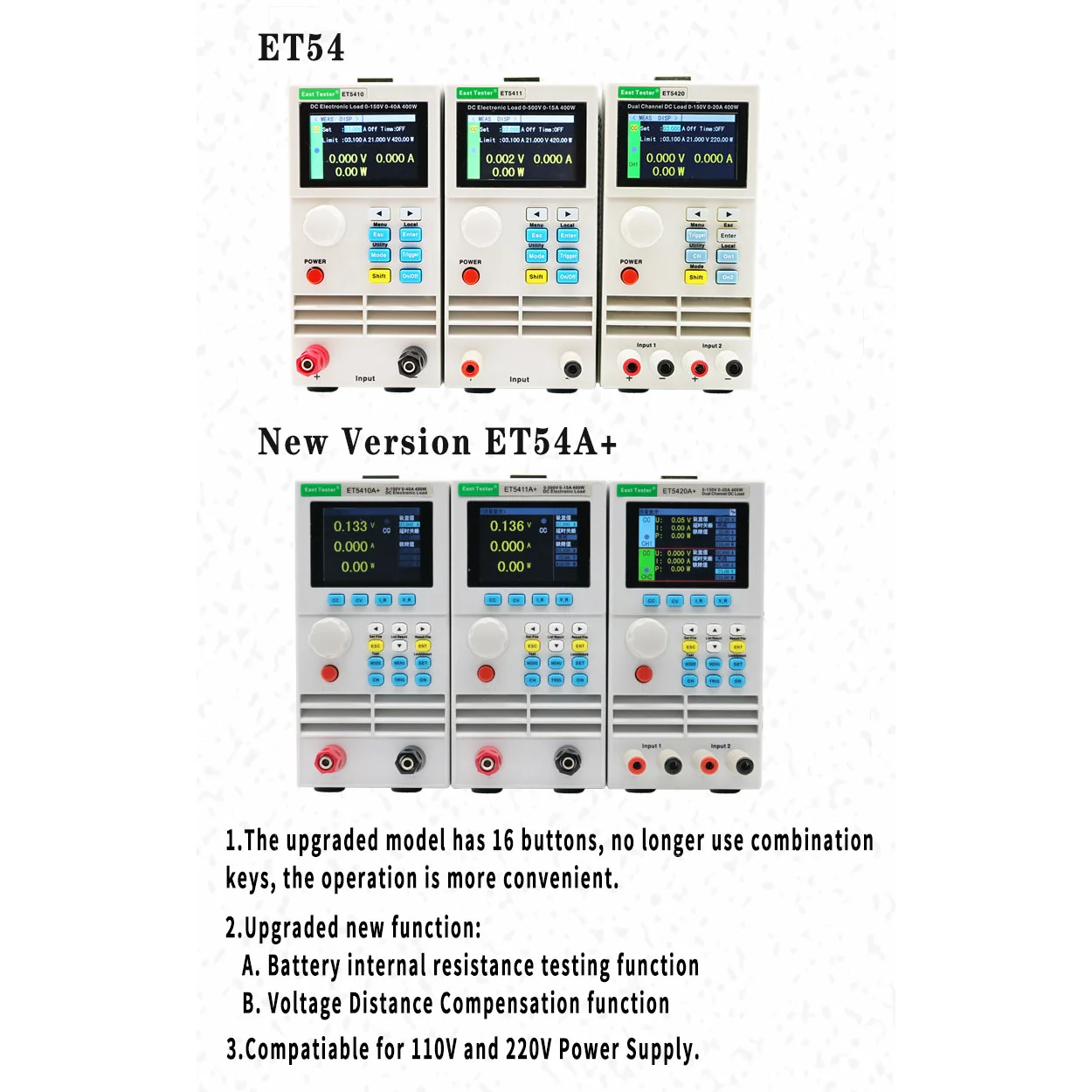 East Tester Programmable DC Electronic Load ET54+ USB Connect Single/Dual Channel Meter Battery Capacity Tester 2.8inch Screen