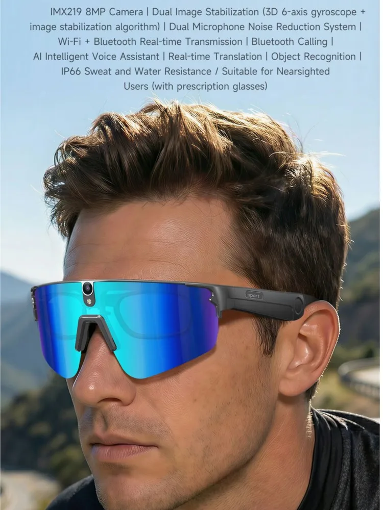 AliExpress NONE Cycling AI Smart Glasses Translation Anti-shake 4K HD 800W Camera Bluetooth Call Sunglasses Men Women Anit UV Waterproof Music