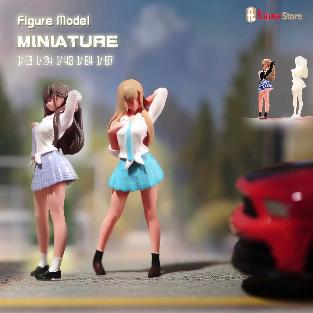 

Miniature 1/87 1/64 1/43 1/24 1/18 Anime Student Uniform Girls Diorama Figure Doll Creative Scene Props Resin Model For Cars