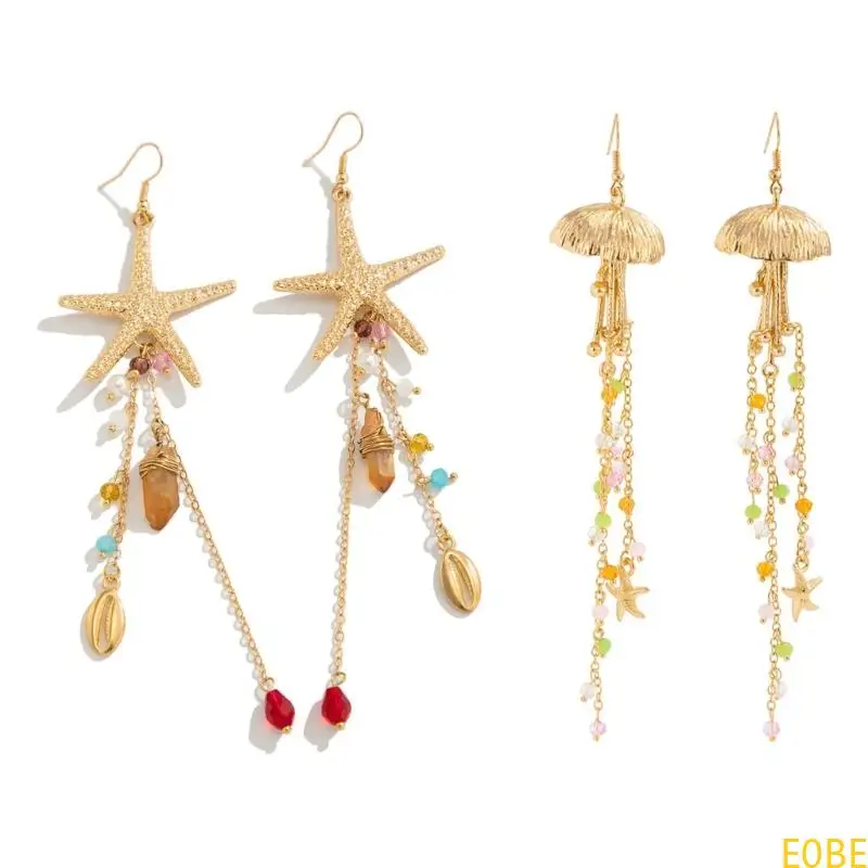 

E0BE Lightweight Allergy Resistant Earrings With Unique Sea Star And Jellyfish