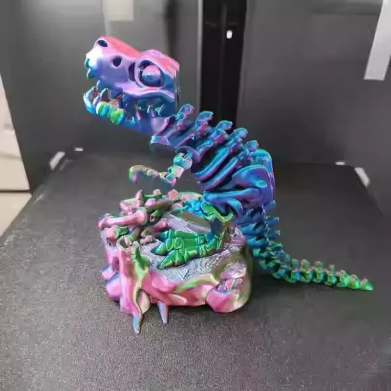 3D Printing Skeleton Tyrannosaurus Rex Skeleton Dinosaur with Base Desktop Ornaments Joint Movable Gradient Silk Material Model