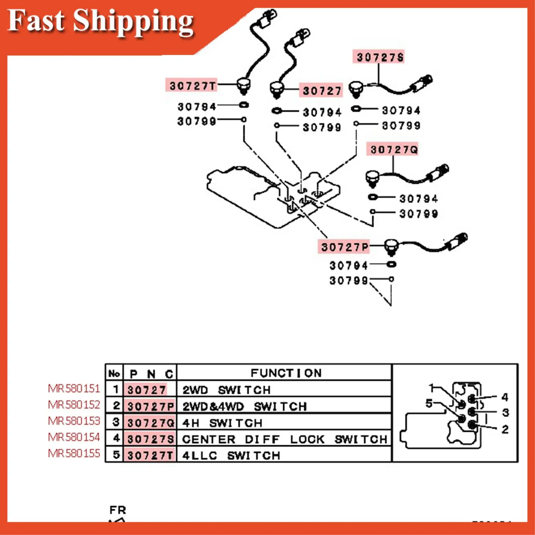 

A90E-5Pcs Car T/F Gearshift Position Switch For Mitsubishi Montero Pajero Shogun MR580151 MR580152 MR580153 MR580154 MR580155 Pa