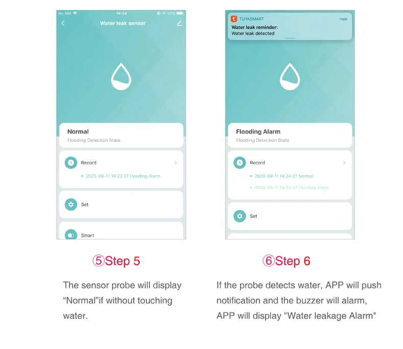 Wifi Water Detector Leakage Sensor Alarm Leak Detector 40DB Sound Work with Tuya smart APP Flood Alert Overflow Security