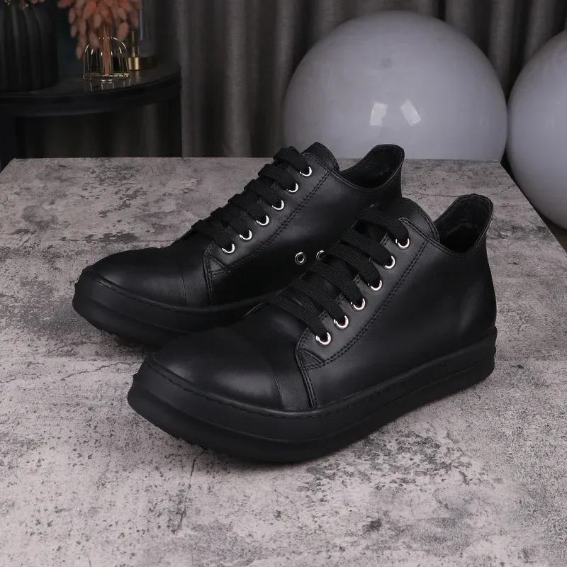 

Ro B111 Men's Black Leather Thick-soled Sports Casual Shoes Designer Ms. Ro Low-cut Round-headed High-heeled Casual Shoes