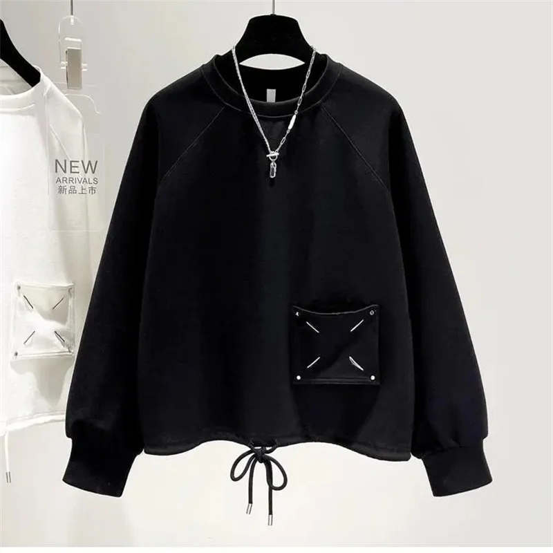 

Female Round Neck Long Sleeved Hoodies Coat Korean Lady Solid Color Pullovers Sweater Outwear Autumn Women Thin Pullover Jacket