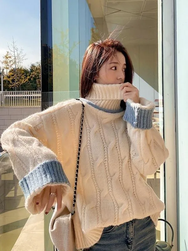 

Women's High Collar Sweater Loose Thickened Autumn Winter New Style Inner Wear Base Shirt Top Outerwear Knitted Pullover