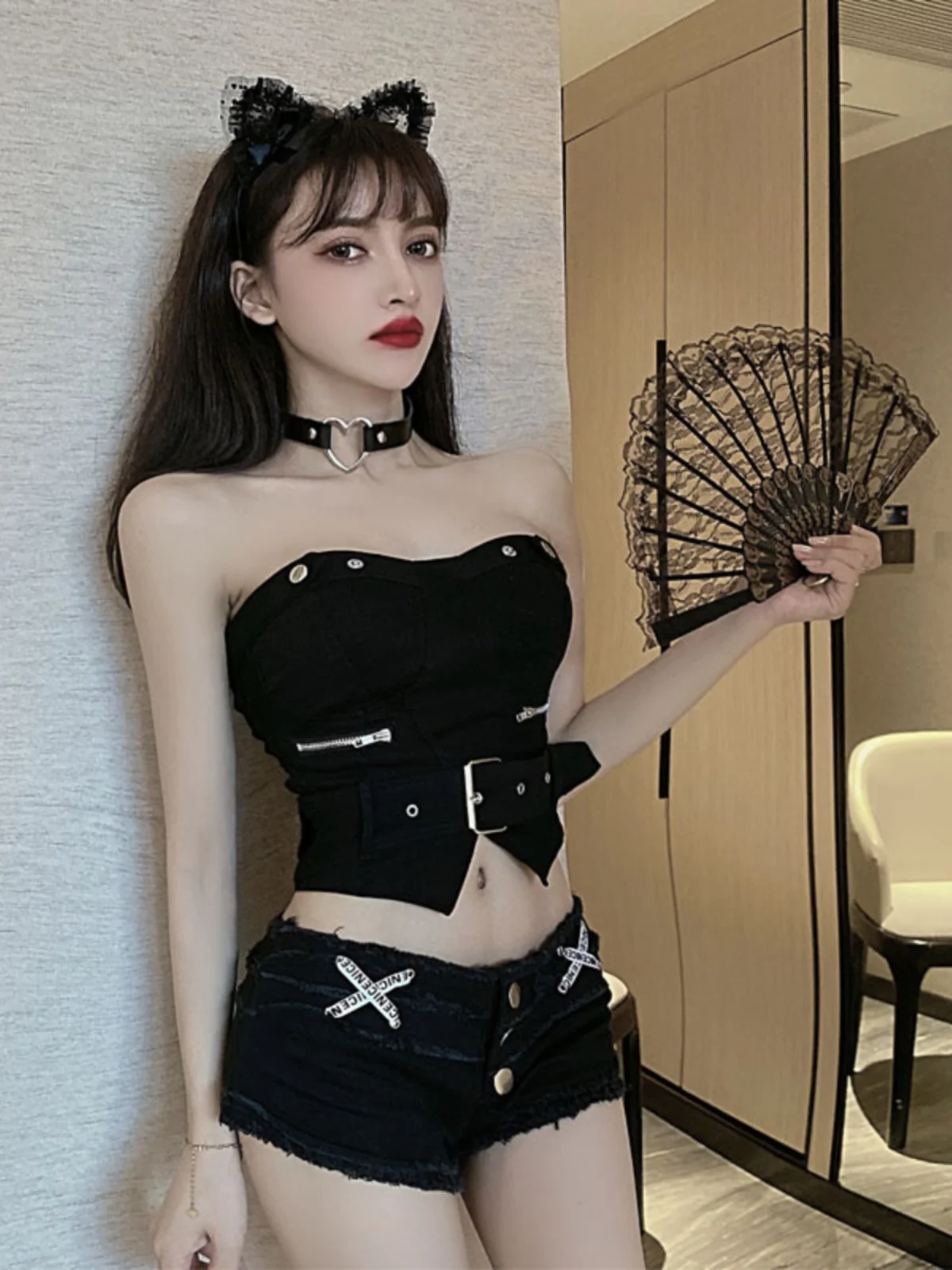 

Летний новый модный сексуальный укороченный топ + танцевальные джинсы с низкой талией, женские модные широкие брюки с высокой талией, глубокий цвет