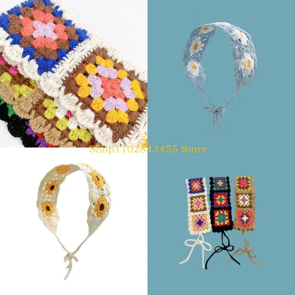 

49MC Flower Pattern Crochet Turban Hot Girls Elastic Hair Scarf Hollow Headband for Women Fashion Taking Photo Hair Accessory