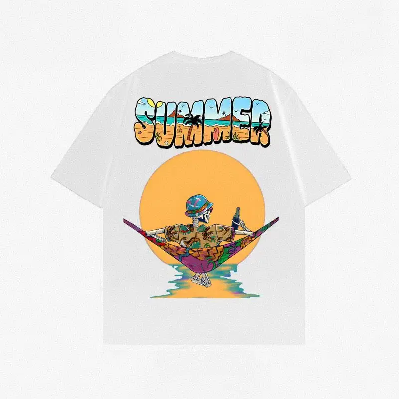 2025 New trendy high-end versatile short-sleeved top printing art fun style casual design pure cotton round neck T-shirt