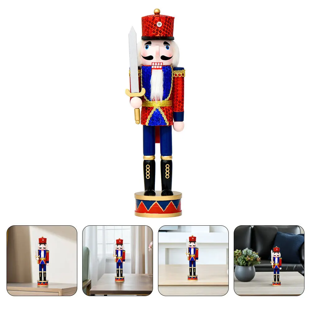 

Traditional Nutcracker Christmas Decor - Elegant Wooden Nutcracker Puppet with Sparkling Sequins for Mantel Shelf Desktop