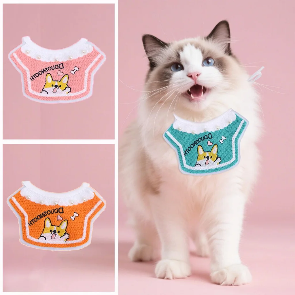 

Pet Cute Scarf, Knitted Embroidered Dog Pattern Pearl Adjustable Rope Bib, Cat & Dog Anti-saliva Anti-dirty