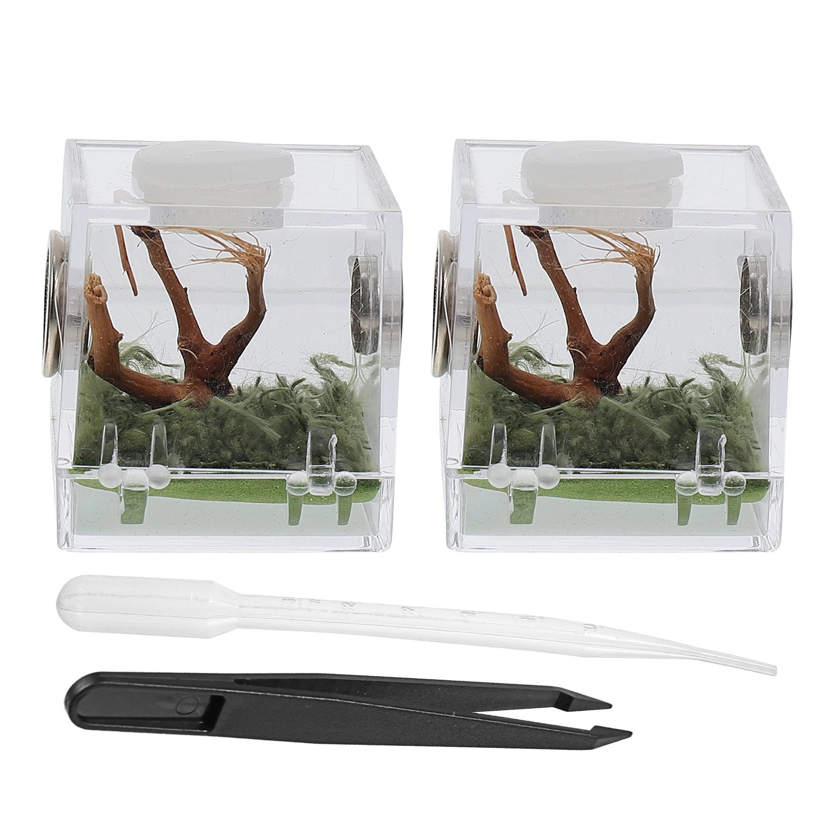

2 set Spider Habitat Box Small Acrylic Case for Jumping Spiders Lightweight Portable Pet Container Breeding Box Spider House