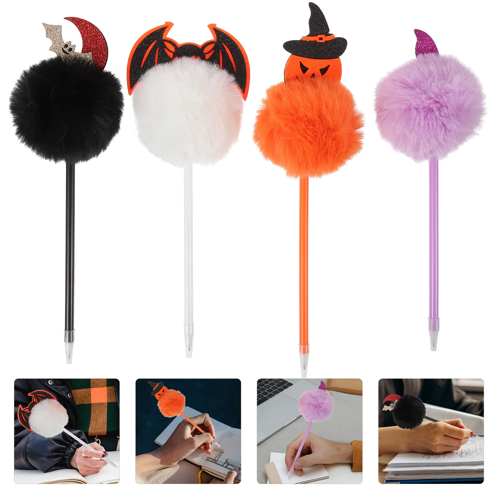 Cartoon Stationery Halloween Party Favors Ballpoint Pen Bat Pumpkin Head Plush Creative Tricky Children's Graduation Gift Pens