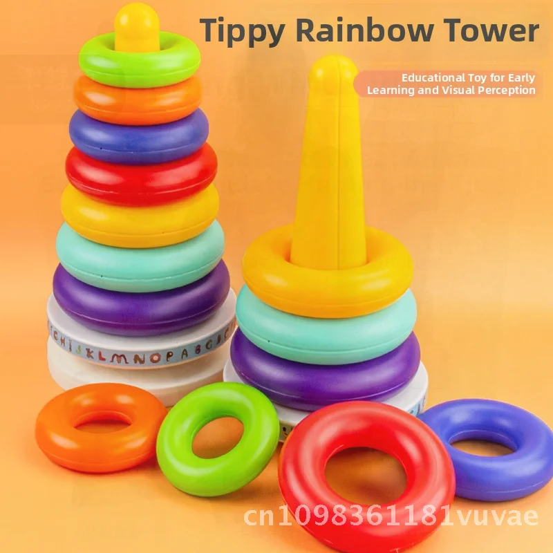 ของเล่นเด็กเรนโบว์ทาวเวอร์ เจนกา ของเล่นเสริมพัฒนาการ ฝึกการเรียนรู้ วงแหวนหลากสีสัน สำหรับเด็กทารก 0-1 ปี ฝึกการจับและพัฒนาการทางปัญญา