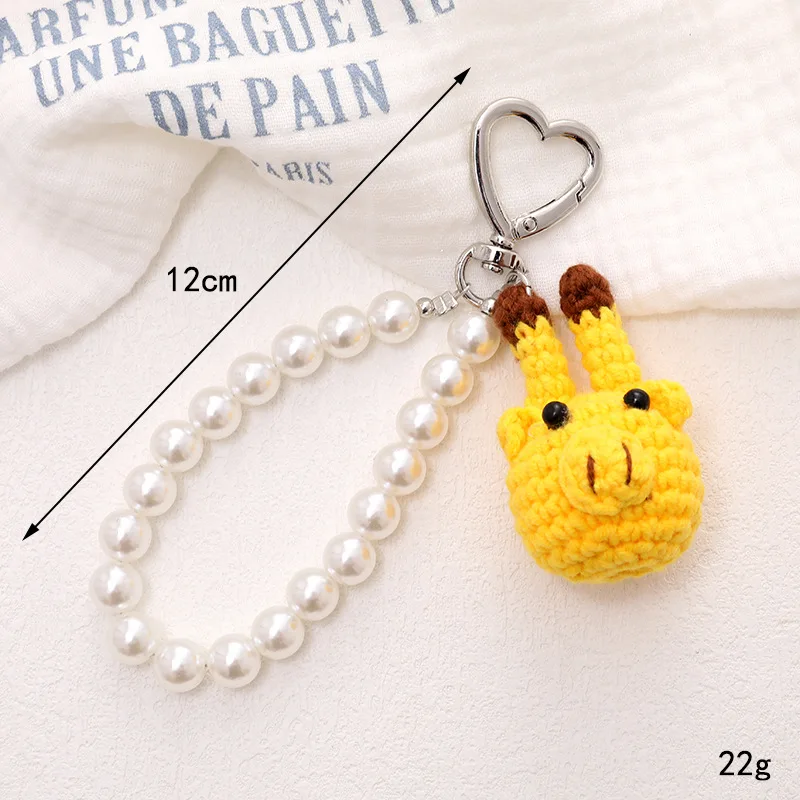 Cute plush crocheted giraffe bag hanging mobile phone pendant short key lanyard earphone case pendant