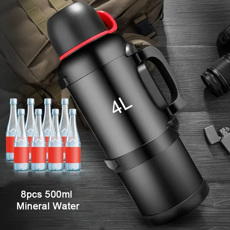 Portable Outdoor Sport Thermos Water Bottle 1.2/2.2/2.7/3/4L Thermal Insulation Pot Travel Car Insulated Cup 60 Hours Keep Warm